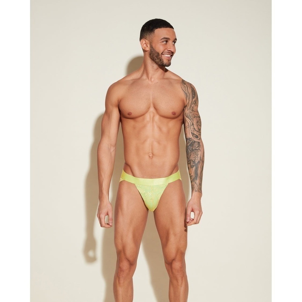 Cosabella Never Say Never Neon Yellow Lace Sports Brief Men's size ‎ S NWT